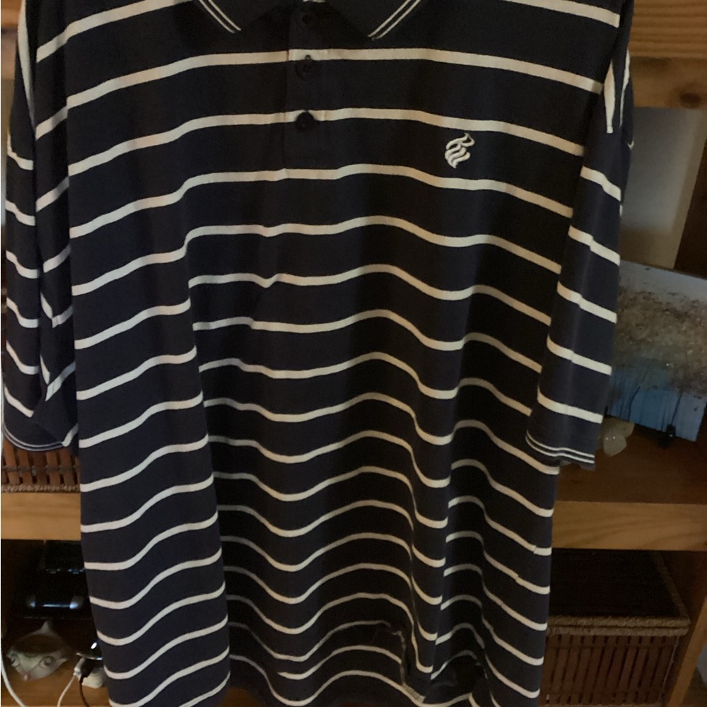 Rocawear Vintage Navy and White Striped Polo Shirt